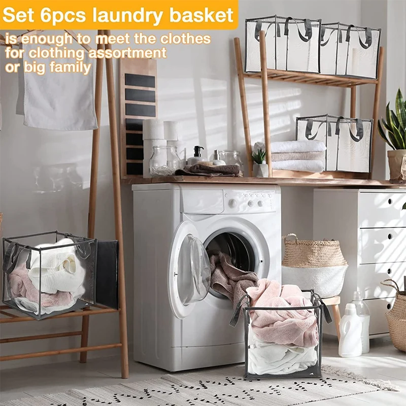 6 Pcs Popup Laundry Hamper Small Collapsible Baskets With Handles Portable Mesh