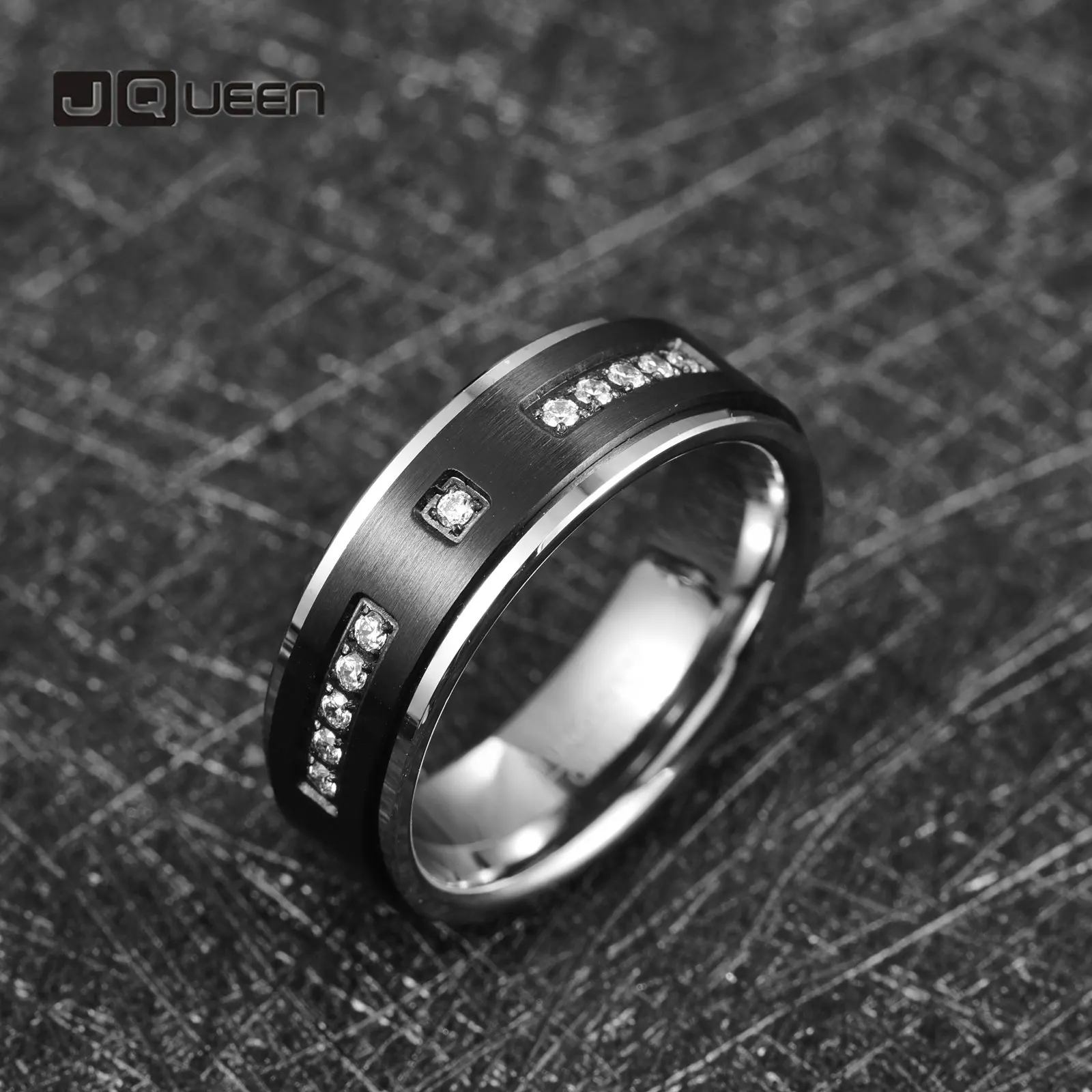 

JQUEEN 8mm Tungsten Carbide Ring Outer Ring Black Diamond Tungsten Ring Fashion Wedding Rings for Men Best Gift Size 7-12