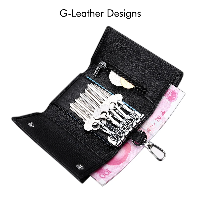 Casual Genuine Cow Leather Keychain Wallets Unisex Multifunction Key Organizer Card Holder Coin Purse  Keys Bag