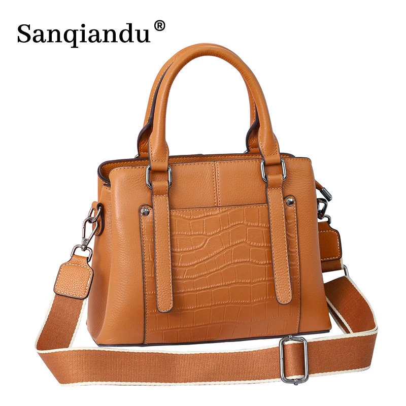 

Large Capacity Tote Bag Genuine Leather Casual Shoulder Crossbody Bags for Women 2022 Simple Female Shopper Bag Designer Handbag