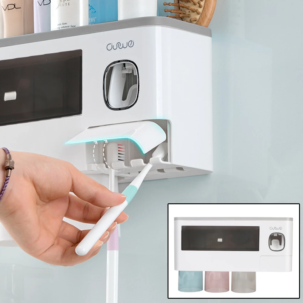 

With Magnetic Adsorption 2/3/4 Cup Toothbrush Holder Punch-Free Toothpaste Squeezer Dispenser Multifunction Automatic