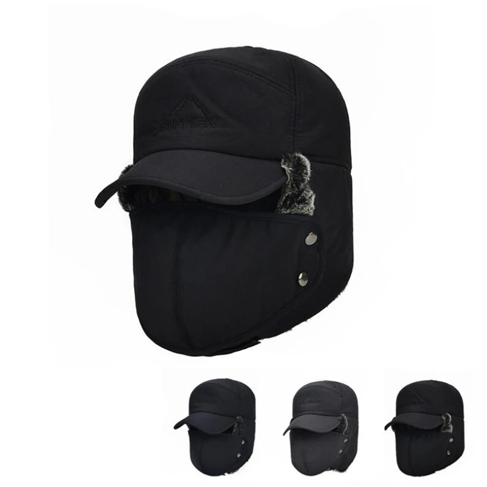 

1 Pcs Winter Warm Mens Aviator Trapper Hat Russian Cotton Men's Face Mask Earmuffs Thick Hat for Hiking Ski Cap Outdoor Supplies