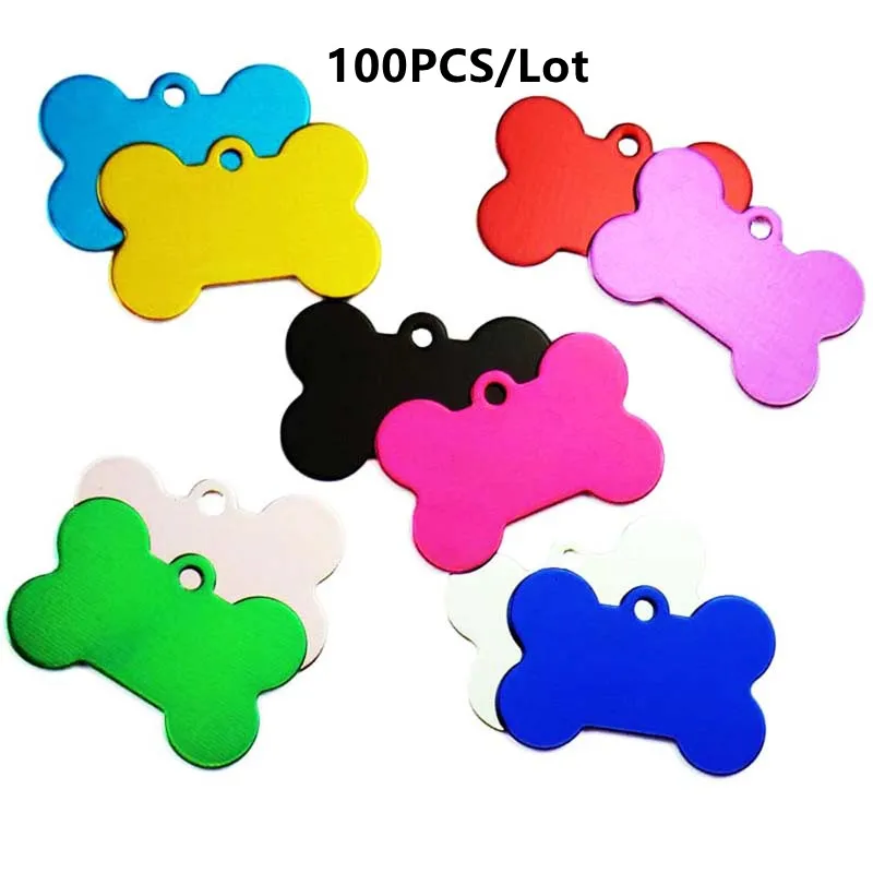 

Wholesale 100pcs Bone Double Sides Personalized Dog ID Tags Customized Cat Puppy Name Phone No Pet ID Tags Pet Accessories