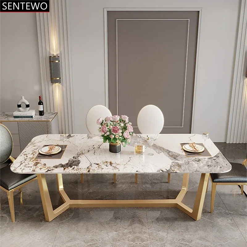 

SENTEWO Nordic Luxury Marble Kitchen Dining Table with Chair