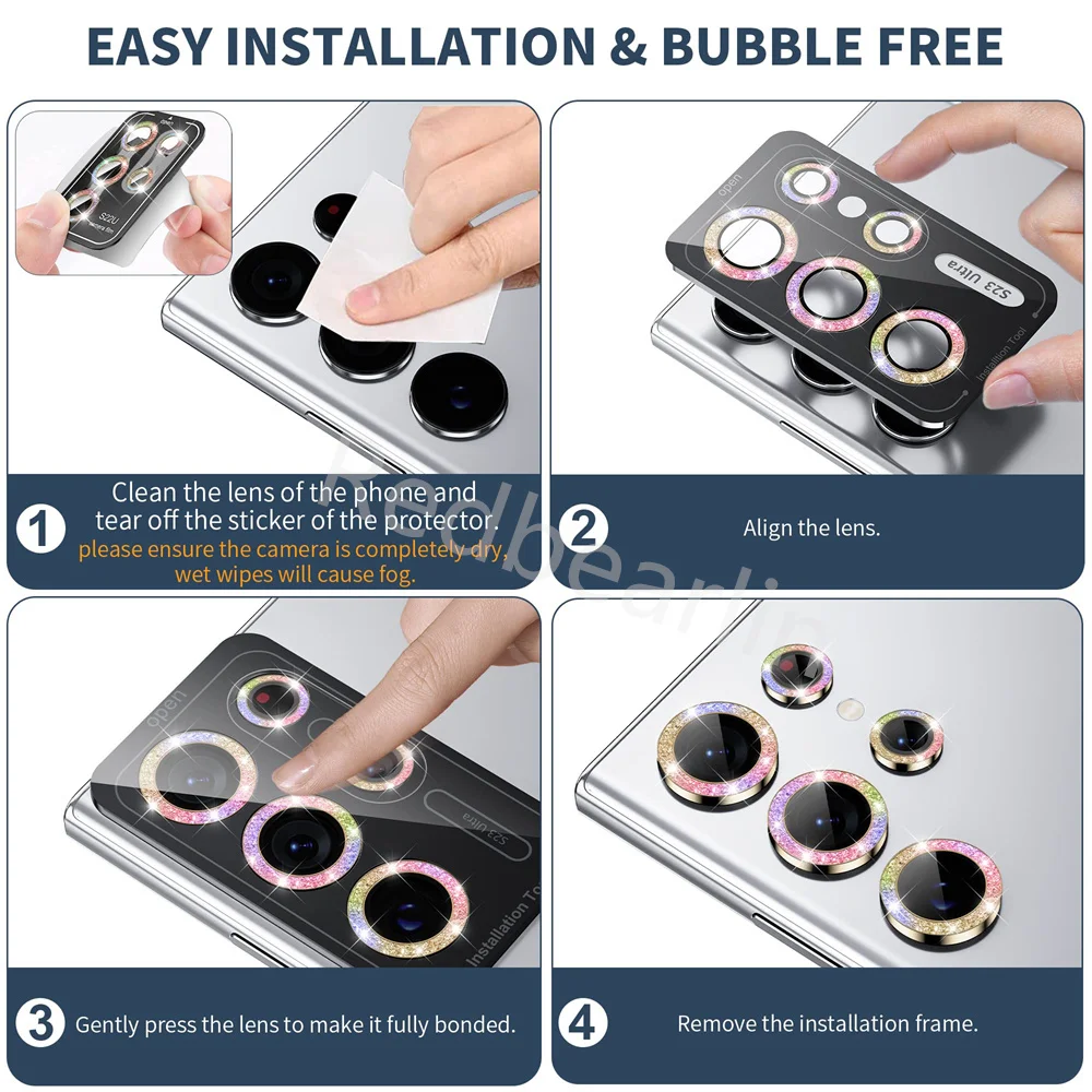 10pcs Glitter Diamond Lens Cover For Samsung S23 Ultra Camera Screen Protector Metal Lens Ring For Samsung S22 S23 Plus Caps