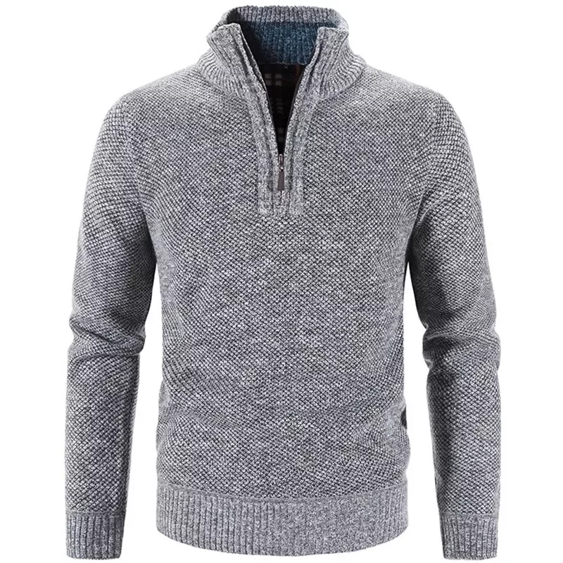 

Men's Fleece Thicker Sweater Half Zipper Turtleneck Warm Pullover Quality Male Slim Knitted Wool Sweaters for Spring