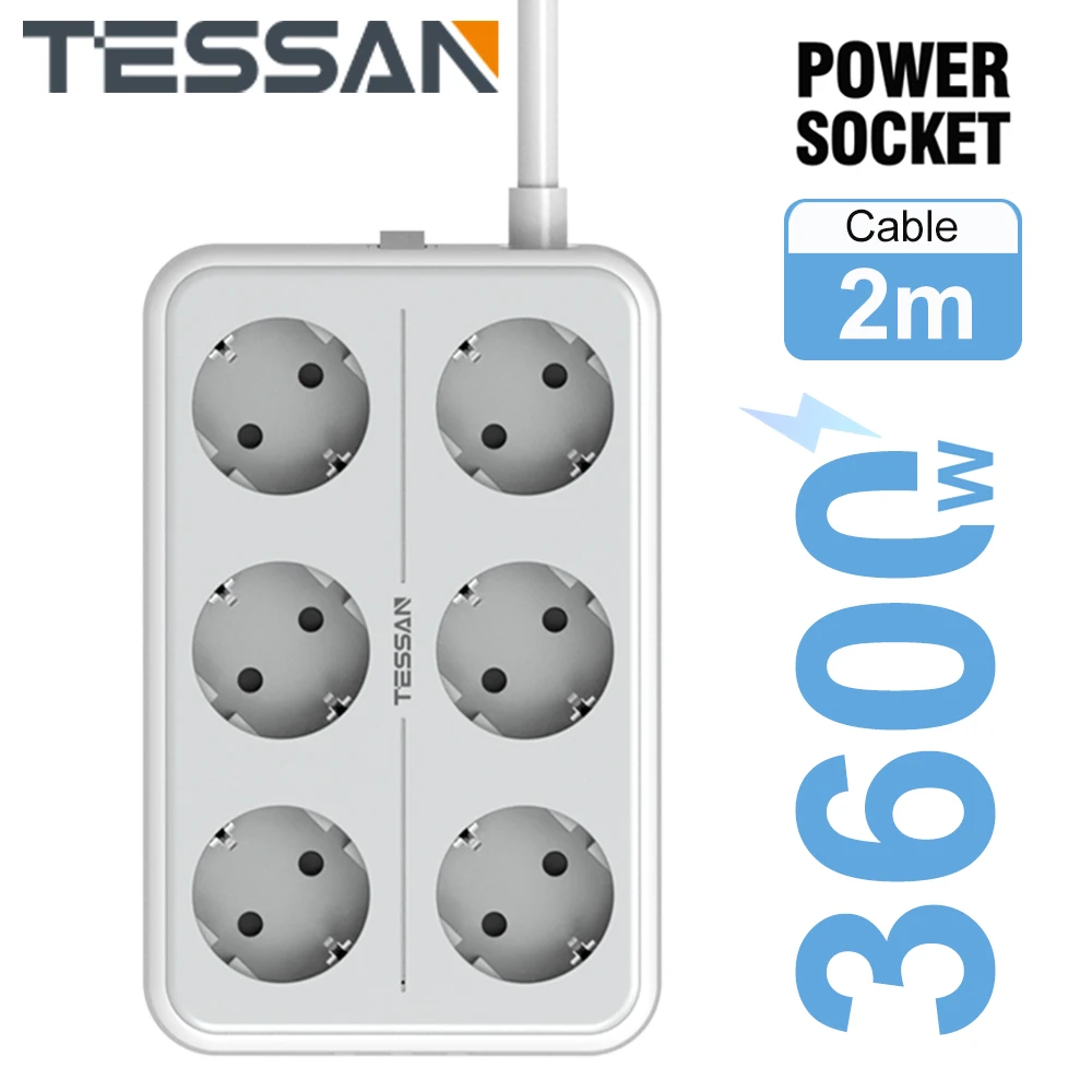 

Удлинитель TESSAN EU с 4/6/8 розетками переменного тока, 3 USB-порта и переключателем ВКЛ./ВЫКЛ., семейная розетка питания для дома