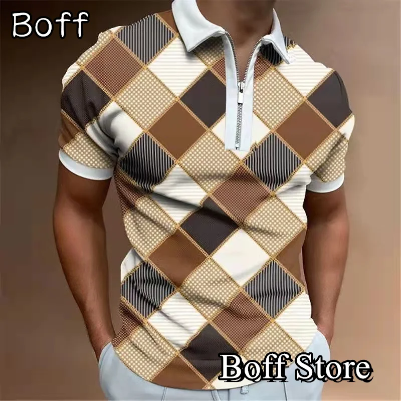

Summer Mens Polo Shirts Male Short Sleeve Retro Plaid Printed Clothing Urban Streetwear Fashion Golf T Shirt Lapel Casual Tops