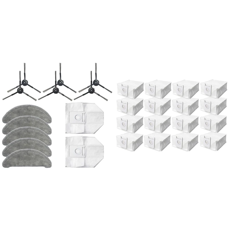 

2 комплекта деталей для пылесоса: 1 набор мешков для пыли, боковая щетка, тряпки для швабры и 1 набор мешков для хранения пыли и мусора