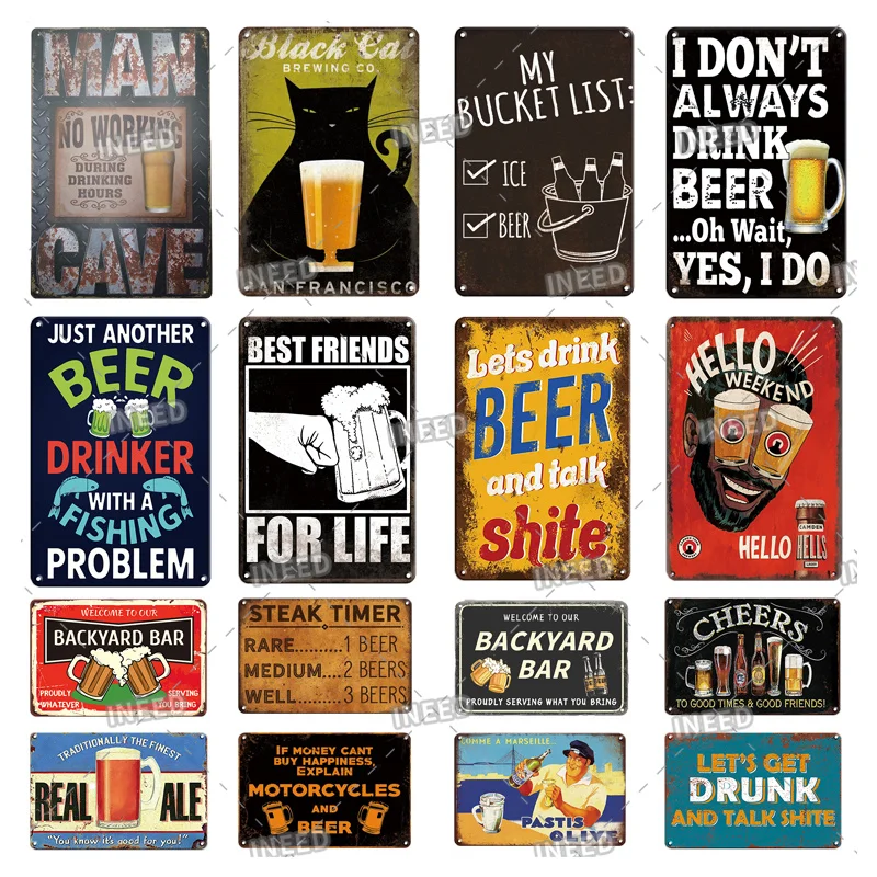 Metal Sign Funny Beer Drink Vintage Tin Sign Poster Retro Plaque Metal Tin Plate Decorative for Bar Pub Club Man Cave Wall Decor