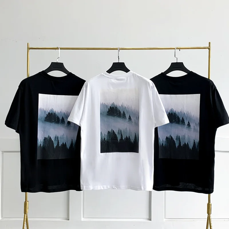 

Fashion must-have T-shirt oversized background landscape print short sleeve T-shirt street hip-hop men's and women's cotton T-sh