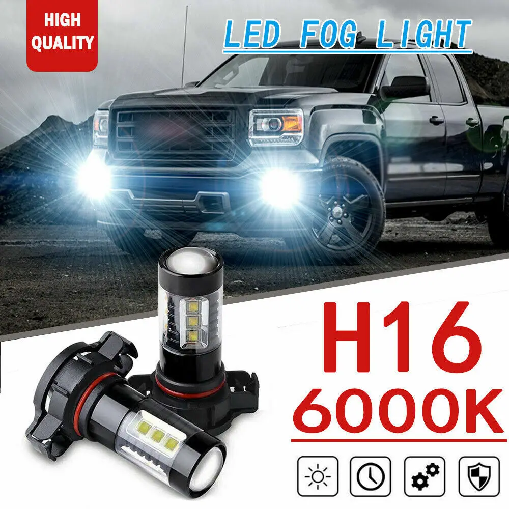 

2x H16/5202 White 80W LED Fog Light Bulbs For GMC Sierra 1500 Yukon XL Canyon
