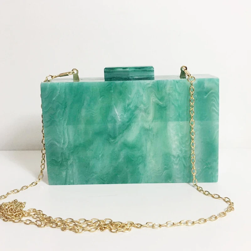 

New Arrival Long Chain Green Acrylic Messenger Handbag Elegant Designer Women Shoulder Crossbody Purse WeddingEvening Clutch Bag