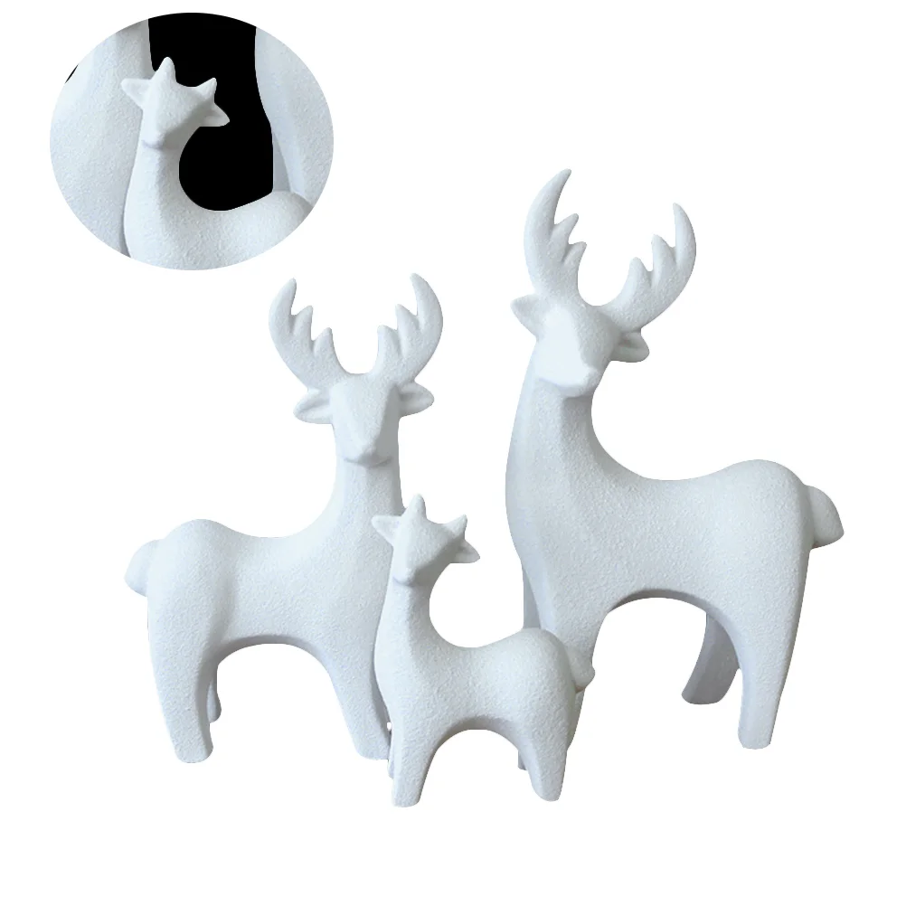 

3pcs Creative Ceramics Elk Animal Desktop Craft Ceramics Ornament Cartoon Elk Bedroom Living Room Home Decoration (11 x 6.5 x