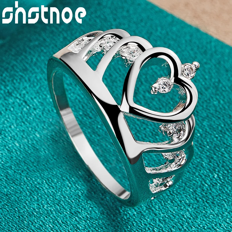 

SHSTONE Noble Cute 925 Sterling Silver rings Inlay AAA Zircon Heart Crown Ring For Women Jewelry Bridal Wedding Engagement Bands