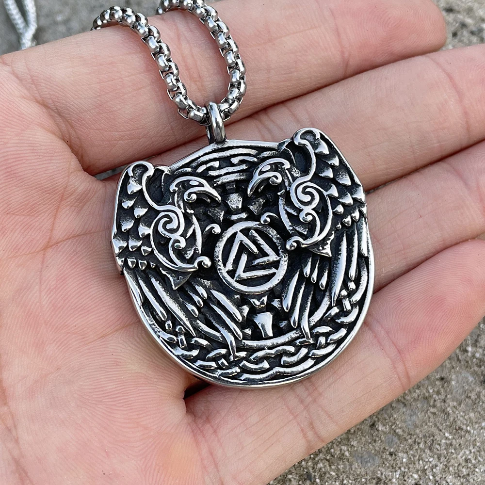 

Norse Odin Raven Huginn And Muninn Pendant Necklace Vintage Stainless Steel Viking Valknut Necklace For Men Amulet Jewelry