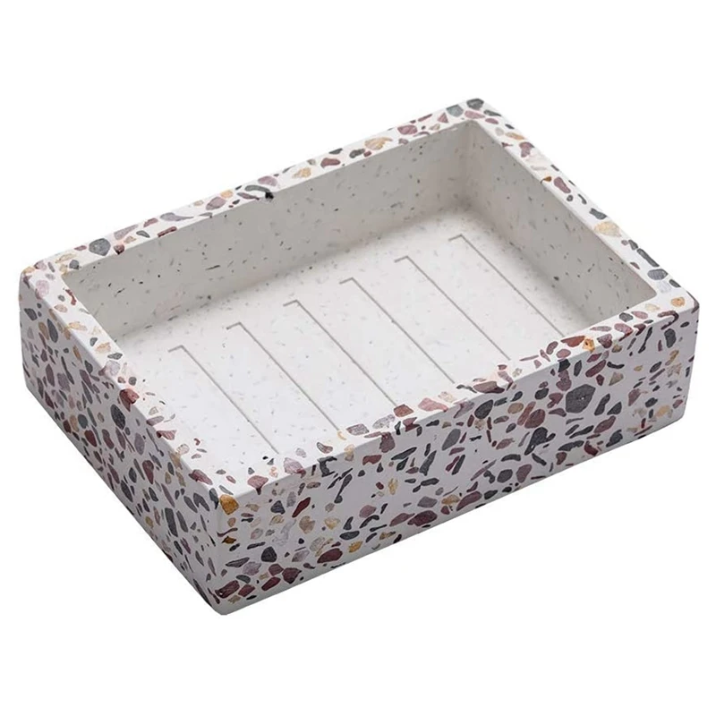 

Trendy Terrazzo Soap Dish, Soap Bar Holder Box For Shower/Bathroom/Kitchen Sink, Sponge Holder,Rectangle