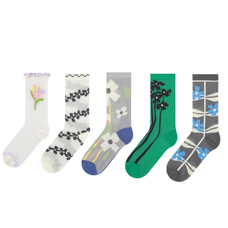 

Bebobsons Summer New Thin Mesh Breathable Cotton Socks Women's Flower Socks Skarpetki Dla Dziewczynki Носочки Женские