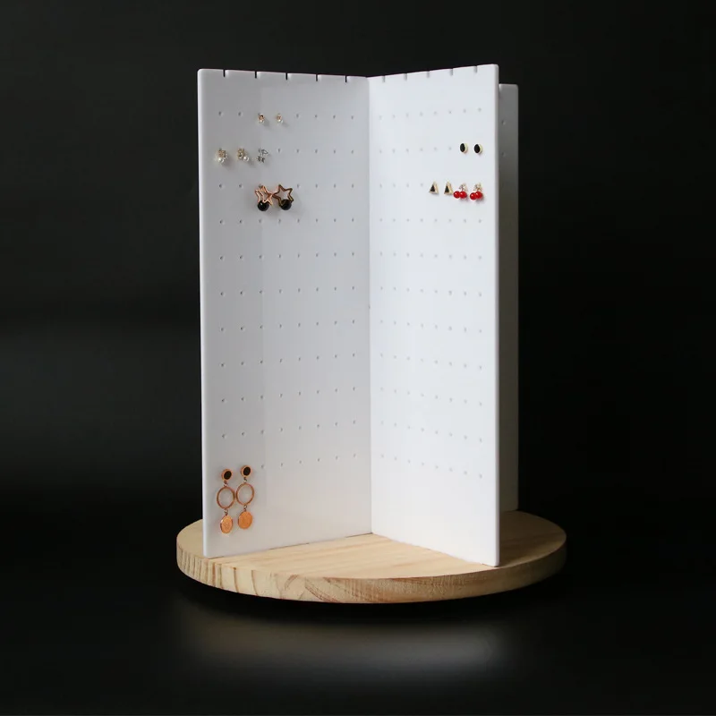 New 360° Rotating Wooden Acrylic Swivel Earring Display Holder Ornament Holder Jewelry Necklace Stand Space Saving For Store