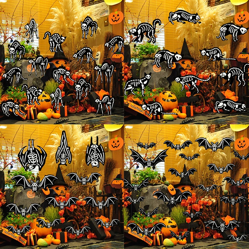 12 Шт. Подвесное Украшение В Виде Скелета Летучей Мыши На Хэллоуин Светящаяся