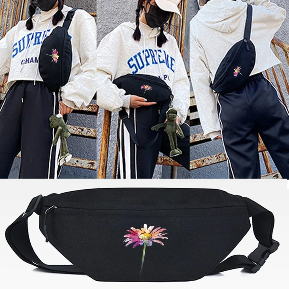 

Pretty Daisy Print Waist Bags Fashion Casual Functional Men Women Chest Packs Portable Phone Wallet Pouch Crossbody Shoulder Bag