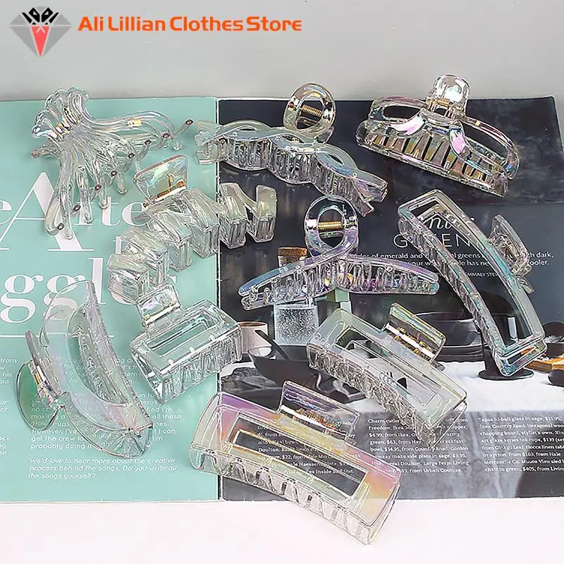 

1PC Spring Summer Transparent Gradient Color Hair Claw Sweet Fairy For Women Big Crab Hair Clips Fashion Girls Hair Accessories