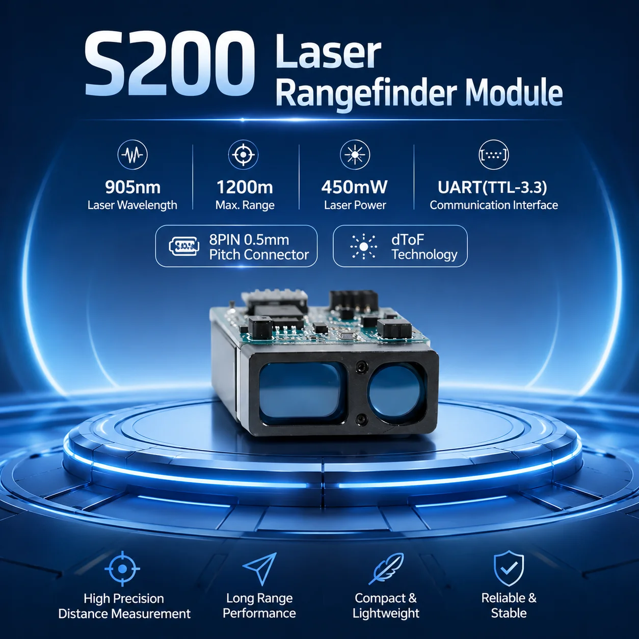 Фото Модуль оптического лидарного датчика XD-S200S 1200 м для мониторинга дорожного движения в умных городах и обеспечения безопасности инфраструктуры, 905 нм №3
