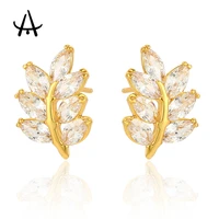agsnilove tree leaf stud earrings 24k gold plated inlaid zircon environmental for everyday wearing women jewelry new arrival
