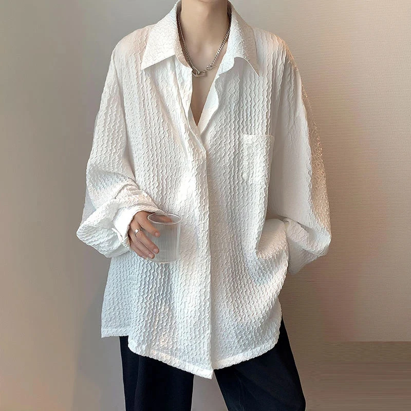 

MEXZT White Pleated Blouses Women Harajuku Oversized Folds Shirts Bf Korean Streetwear Aesthetic Long Sleeve Loose Casual Tops