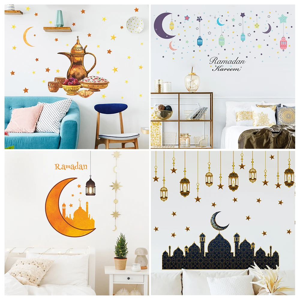 

Ramadan Wall Sticker Glass Door and Window Decal PVC Waterproof Islam Muslim Mosque Eid Star Moon Pattern Home Decoration