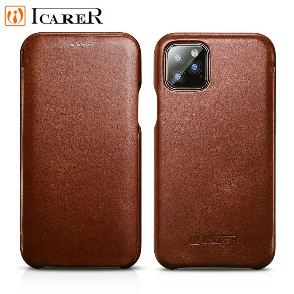 

Original iCarer Luxury Genuine Flip Leather Cover for Apple iPhone 12 Pro Max Mini 11 Pro XS XR 12 Real Leather Folio Case