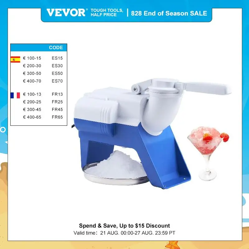 VEVOR 180W Snow Cone Machine Ice Shaver Electric Crusher Gra