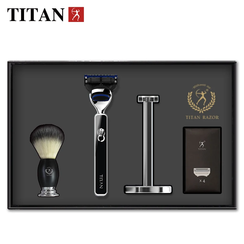 

Безопасная бритва TITAN, гладкая, 5 лезвий, металлическая ручка для бритья, мужское бритье, бесплатная доставка