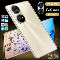 hot sale global version p50 pro smartphone 16g1t 6800amh 64mp 7 3 inch mobilephone 5g android face unlocked cellphone