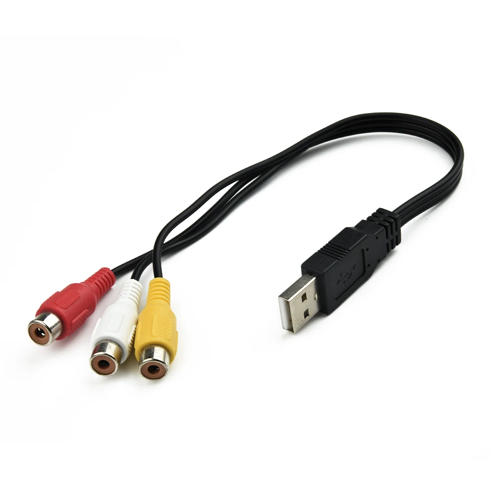 

USB Male Plug To 3 RCA Male Adapter Audio Converter Video AV A/V Cable USB To RCA Composite Cord For HDTV TV/PC Free Shipping!