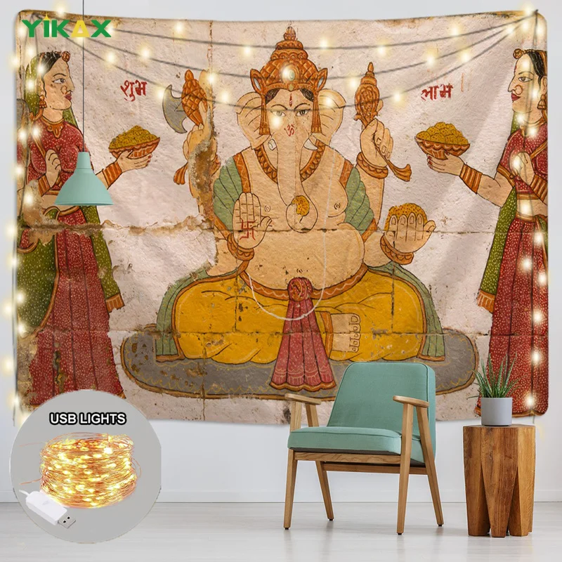 

Indian Elephant Tapestries Mandala Ganesha Occult Witchcraft Tapestry Wall Hanging for Lving Room Decoration Aesthetics Decor