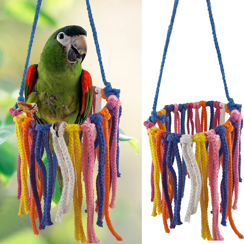 

Parrot Swing Toy Chew Creative Color Cotton Rope Parrot Standing Loop Hanging Bird Cage Climbing Toy Pet Accessories