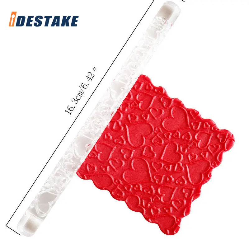 

Acrylic Printing Rolling Pin Love Heart Embossing Transparent Fondant Rolling Pin 16x1cm Mini Non-Stick Pastry Baking Tool