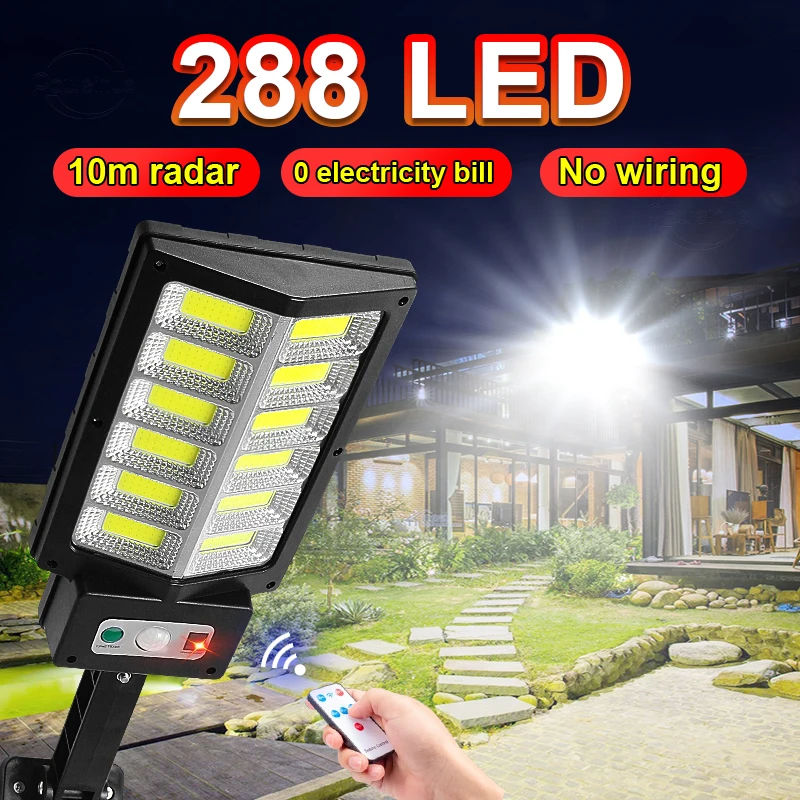 

288 LEDS Solar LED Light Outdoor Powerful Solar Lamp Waterproof Motion Sensor Wall Light 3500W Remote Control Garden SpotLights