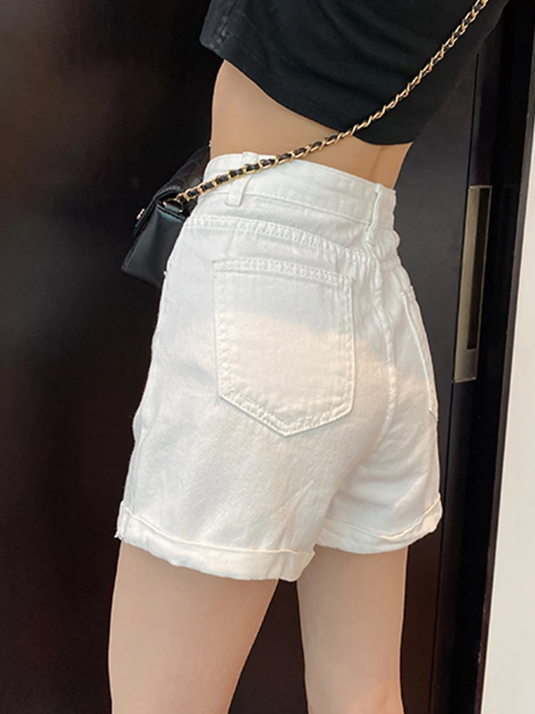 Spring Summer Women Wide Leg High Waist Denim Shorts Streetwear Female Button Loose Casual Jeans Shorts Bottoms