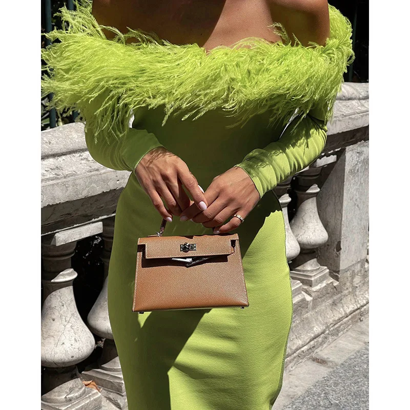 Women Off-Shoulder Long Dress 2023 Feather Sexy Bateau Long Sleeve Backless Long Party Dress Bodycon Slim Formal Dresses