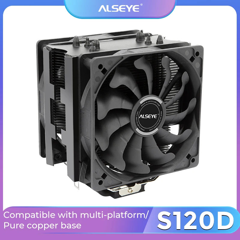 ALSEYE S120D CPU Fan Cooler PWM 120mm 4 Pin 4 Heat-Pipe Cooler for LGA 775 115x 1366 AM2 + AM3 + AM4