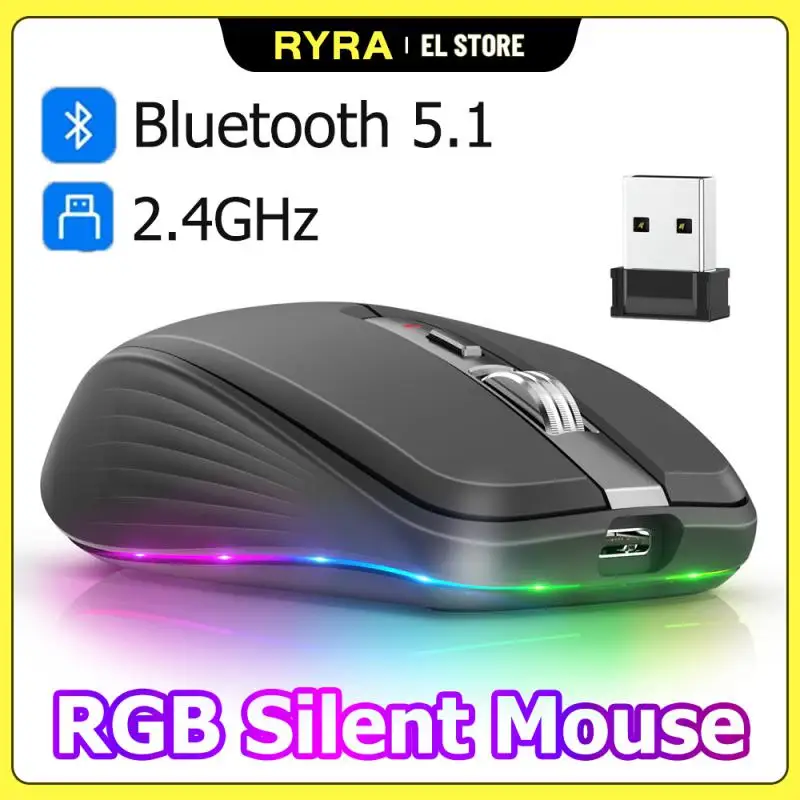 

Беспроводная перезаряжаемая мышь RYRA, Bluetooth 5,1, 2,4 ГГц, RGB, 6 кнопок, бесшумная мышь для Windows, Mac, IOS, Android, ноутбука, планшета, мобильного ПК
