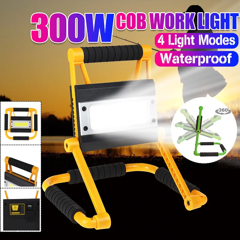 

300W Portable Work Light Portable Spotlight Cob Work Lamp Rechargeable Flashlight Waterproof Camping Lamp Outdoor Searchlight