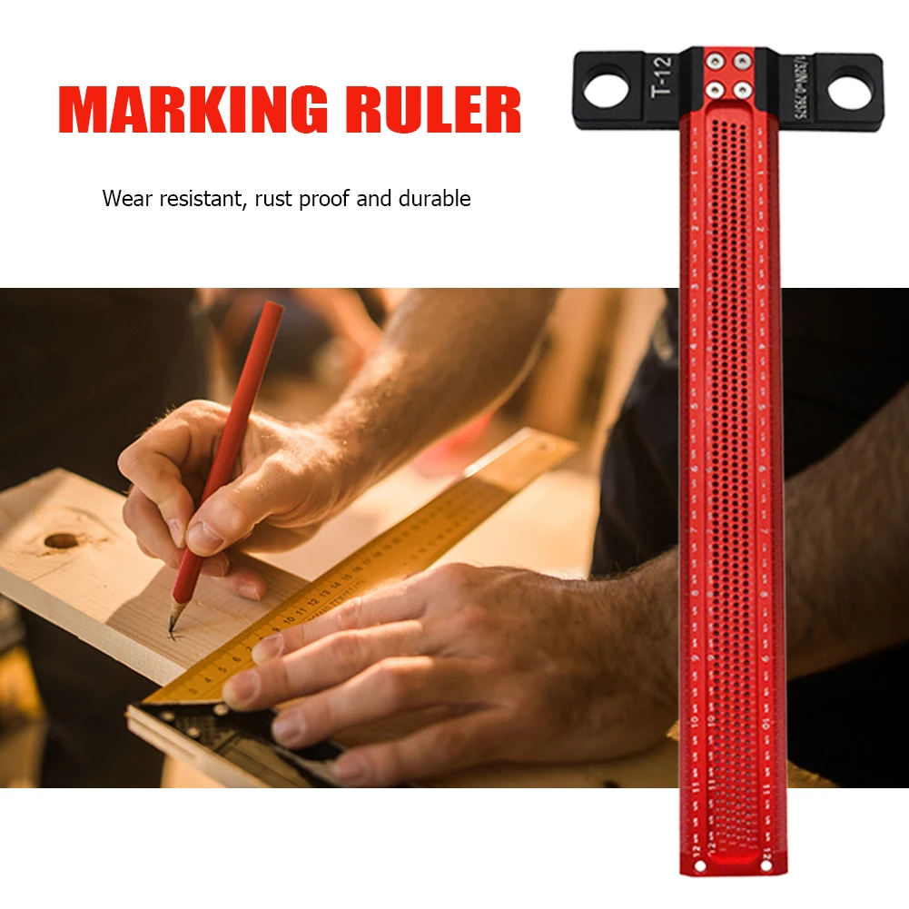 

Woodworking Precision Scriber Ruler Carpenter Hole Scribing T Type Ruler