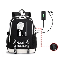 tokyo revengers backpack cosplay mikey print sano manjiro usb shoulderbag bookbag travelbag school bag for teenager girl boys