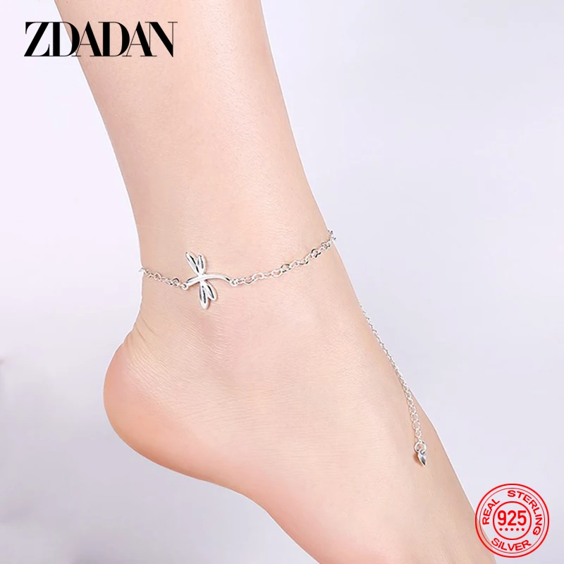 

ZDADAN 925 Sterling Silver Dragonfly Adjustable Chain Anklet For Women Fashion Jewelry