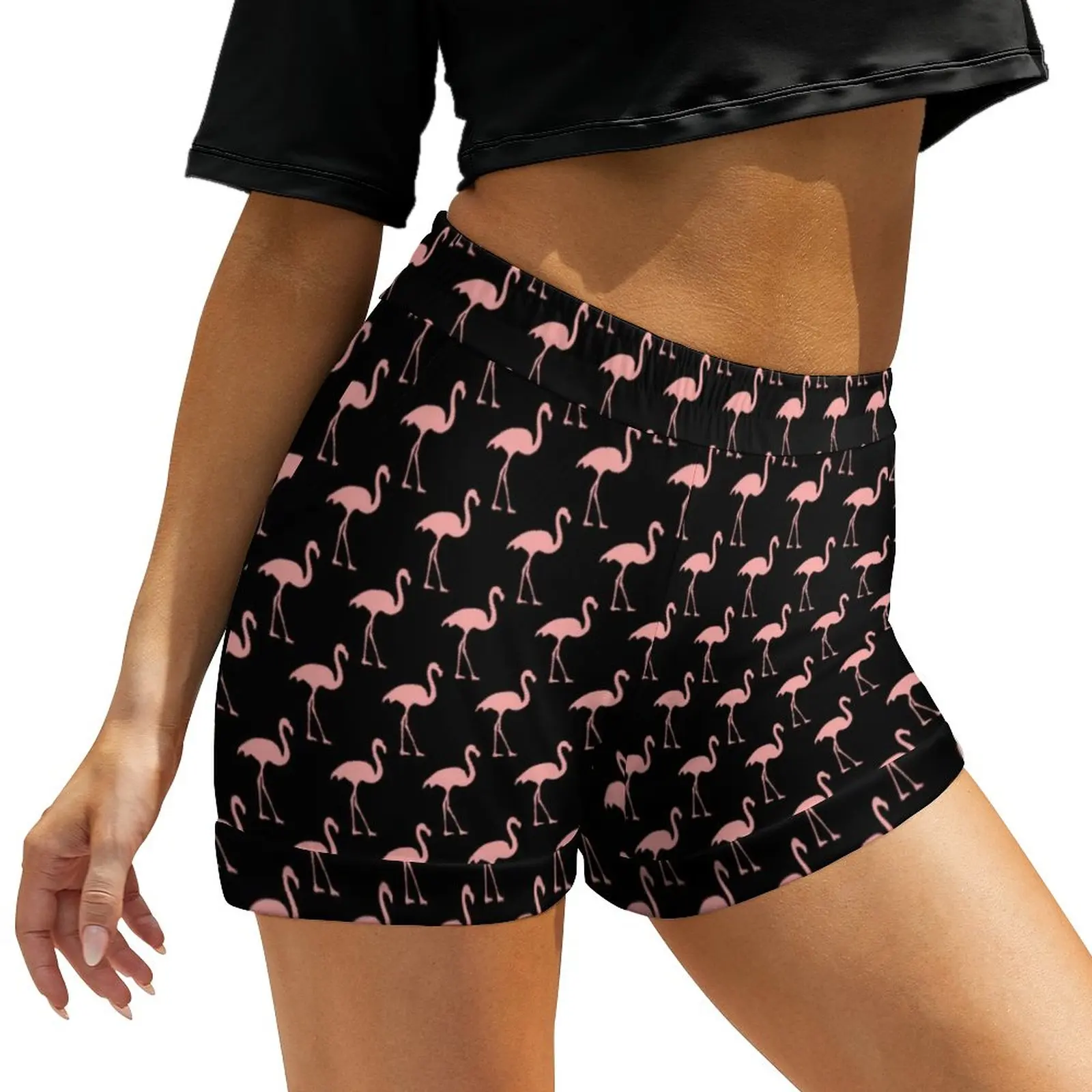 Animal Silhouette Shorts Pink Flamingo Bird Oversize Streetwear Shorts Kawaii Short Pants Ladies Print Bottoms