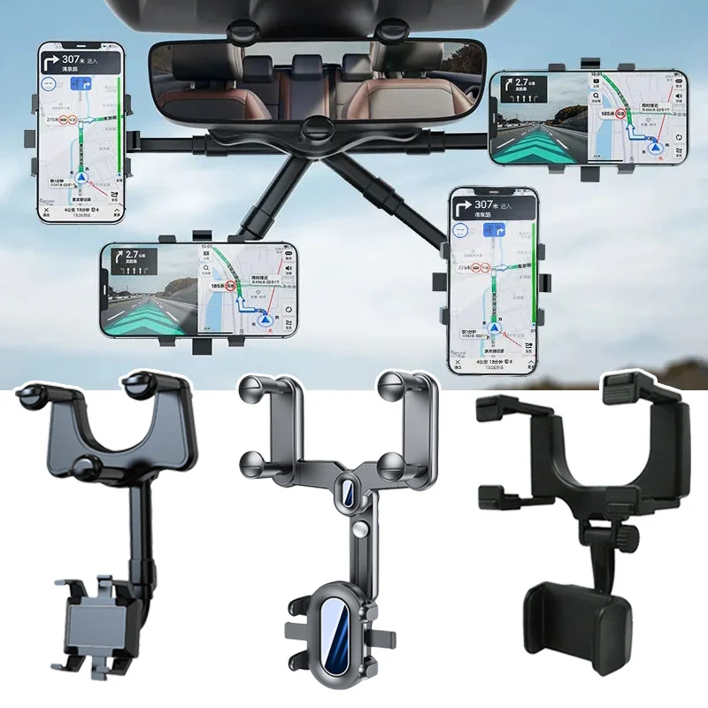 

Upgrade New Rearview Mirror Car Phone Holder 360 Rotation Foldable Hanging Multifunctional GPS Navigation Bracket for IPhone