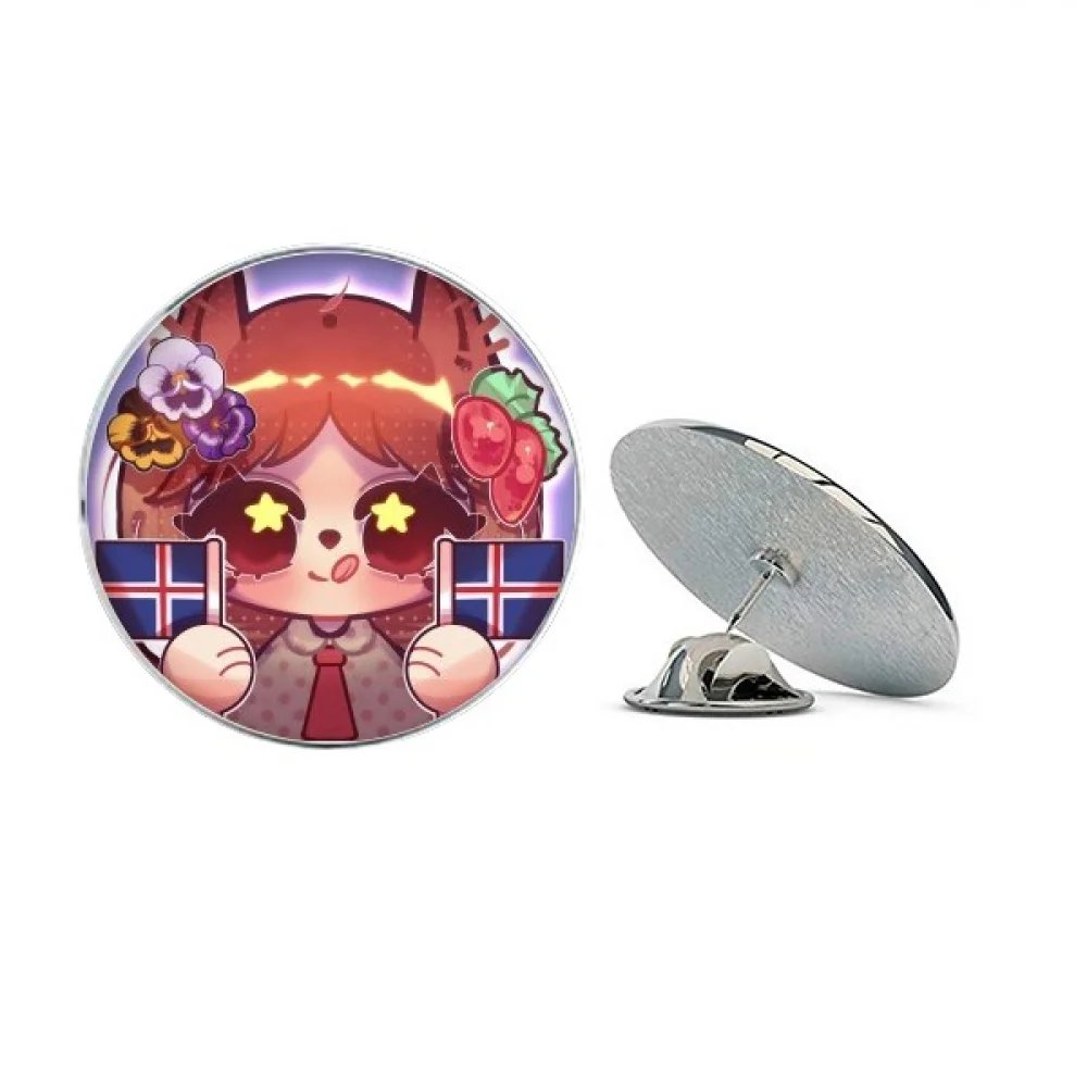 Круглая металлическая брошь в виде белки исландского флага |